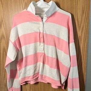 Aerie Pink and White Striped Long Sleeve Top